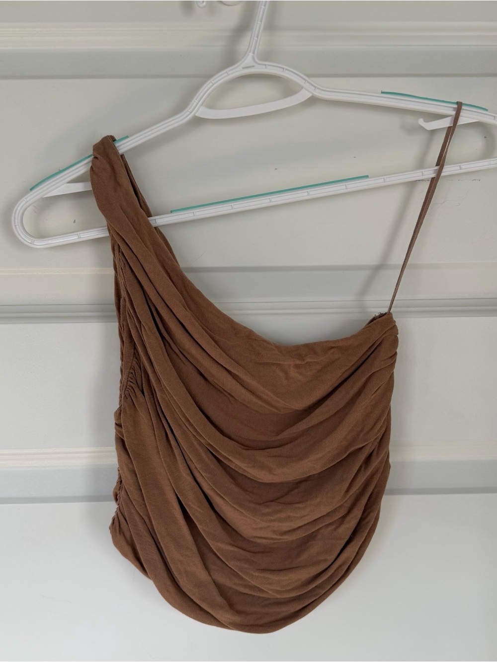 Free People One-Shoulder Draped Brown Crop Top